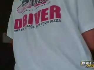Busty amateur blonde does blowjob and titsjob for pizza chap