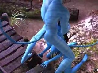 Avatar 女神 肛門 性交 由 巨大 藍色 軸