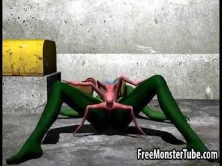 3D cartoon alien seductress getting fucked hard by a spider